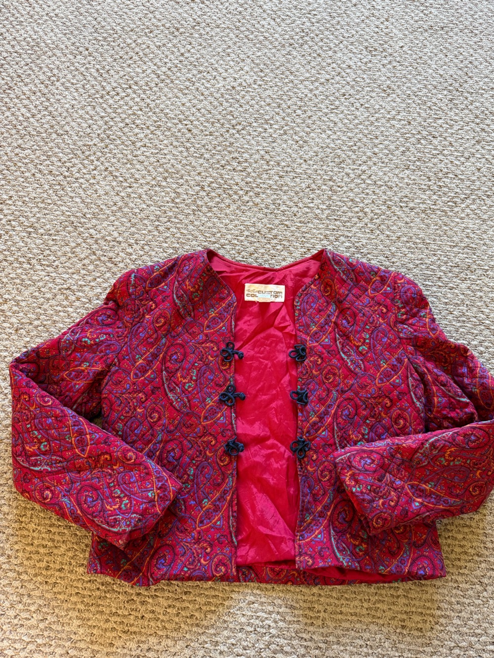 Quilted Maroon Paisley Jacket with Knot Buttons